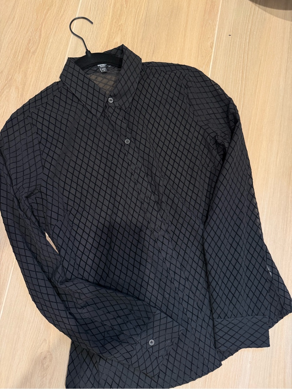 Express Black Textured Diamond-Pattern Button Down Portifino Shirt